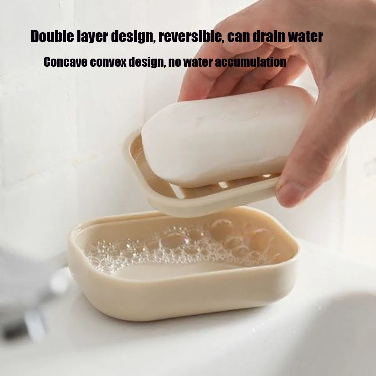 Portable Double-Layer Soap Dish with Drainage Cover Square Plastic Storage Box for Bathroom & Travel Use ﻿