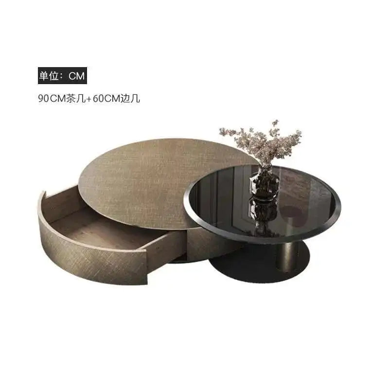 Designer Stainless Steel Coffee Tables European Luxury Round Tea Table Living Room Furniture Italian Tempered Glass Side Table