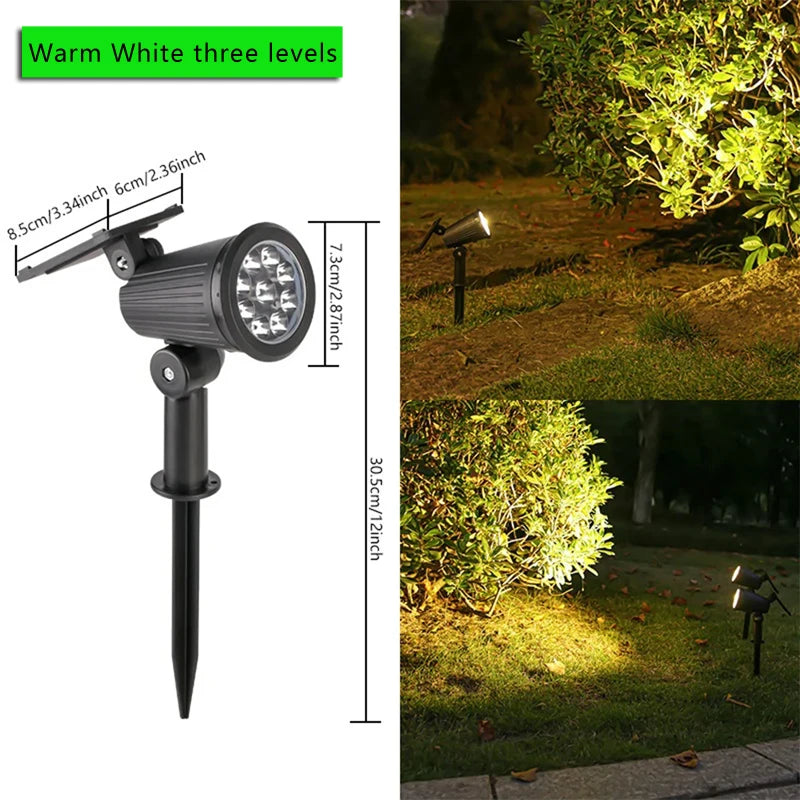 Solar Lawn Projector Spotlight with RGB Gradient & 3 Brightness Adjustable Light IP65 Waterproof for Garden Patio Driveway Spot