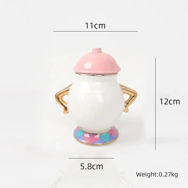 Disney Teapot Cute Cartoon Beauty And The Beast Coffee Pots Mug Mrs Potts Chip Cup Tea Cup Pots One Tea Set Droshipping Desk Gif