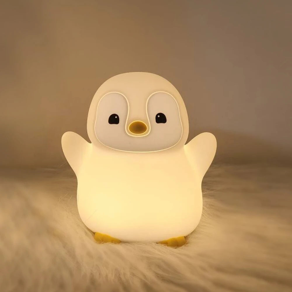 Cute Silicone Penguin Night Light Rechargeable Timing Sea Otter Sleeping Night Lamp Touch Control Beside Lamp for Nursery Room