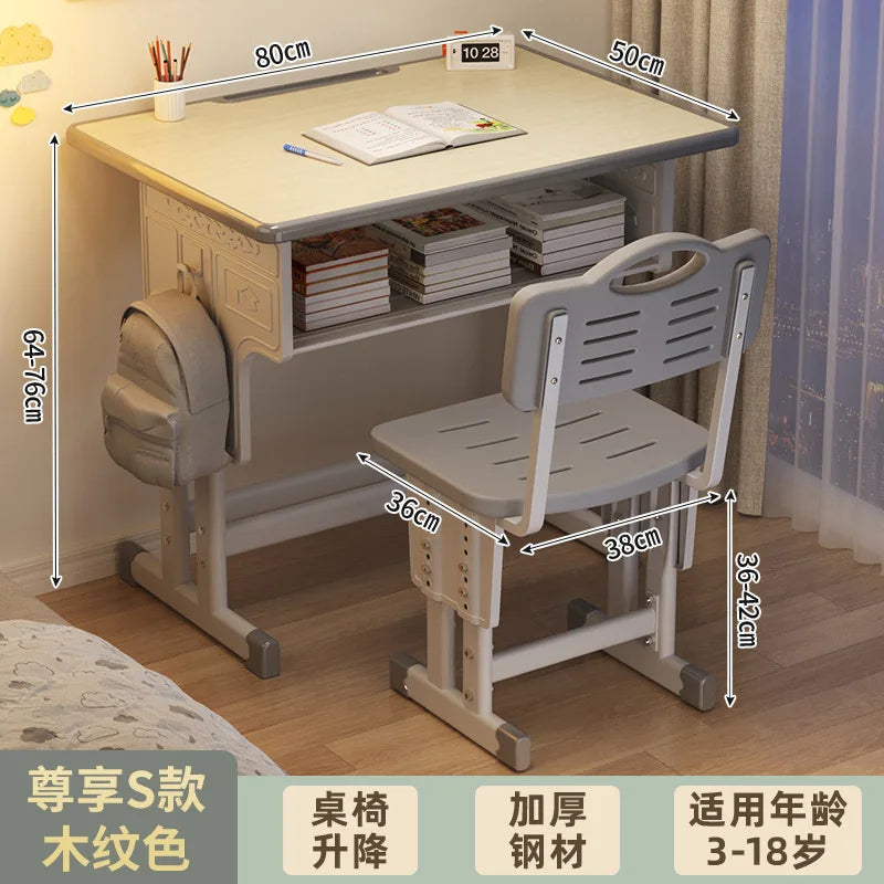 Children's Study Student Desk and Chair Set Adjustable Height Writing Desk for Kids Home & School Standard & Pro Cushion Version