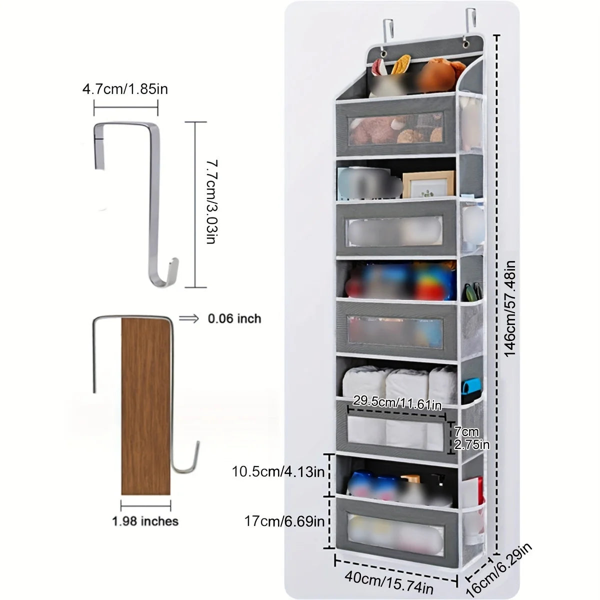 1 PC Non-Woven Fabric, 6-Layer Detachable, Divided Into 2 Hanging Storage Door Devices With Hooks, Anti Swinging Dormitory