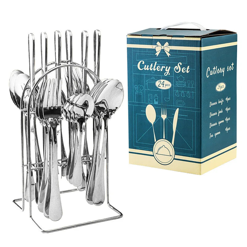 24 Pcs Stainless Steel Cutlery Hammer Pattern Ceramic Handle Knife Fork Spoon Set cutlery set travel cutlery set flatware set