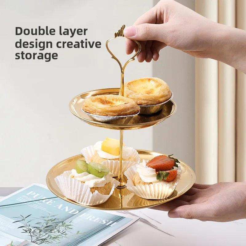 Stainless steel multi-layer cake snack rack household living room coffee table fruit tray double layer cake tray snack tray