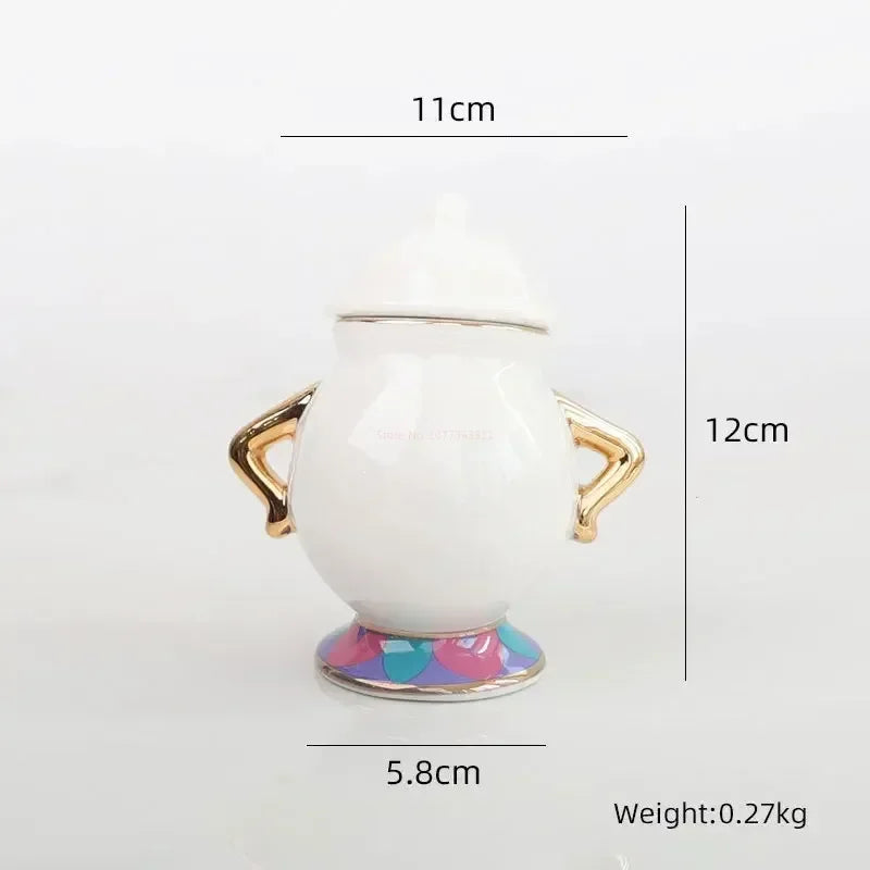 Disney Teapot Cute Cartoon Beauty And The Beast Coffee Pots Mug Mrs Potts Chip Cup Tea Cup Pots One Tea Set Droshipping Desk Gif