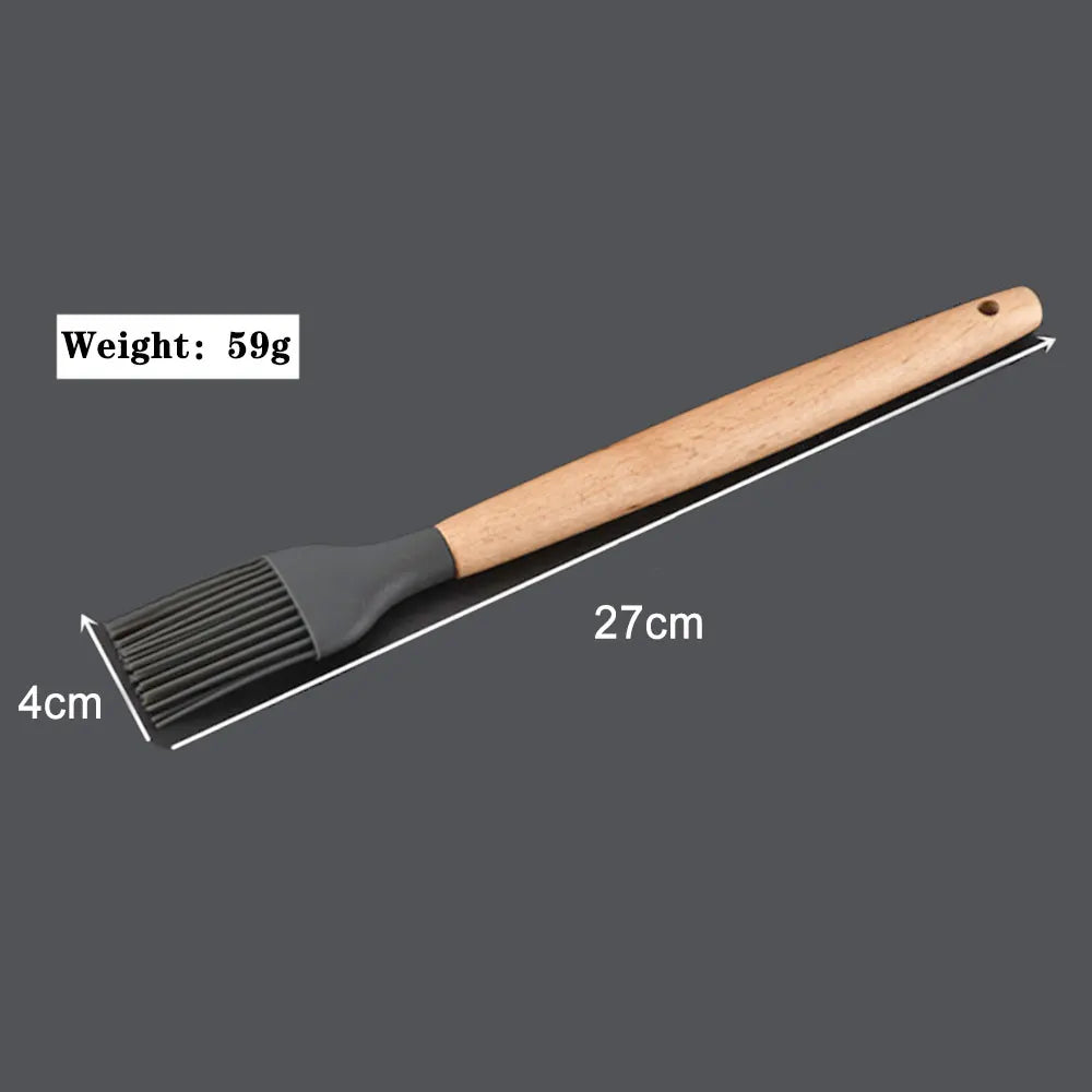 Silicone world Cooking Kitchenware Tool Silicone Utensils With Wooden Multifunction Handle Non-Stick Spatula  Spoon Brush