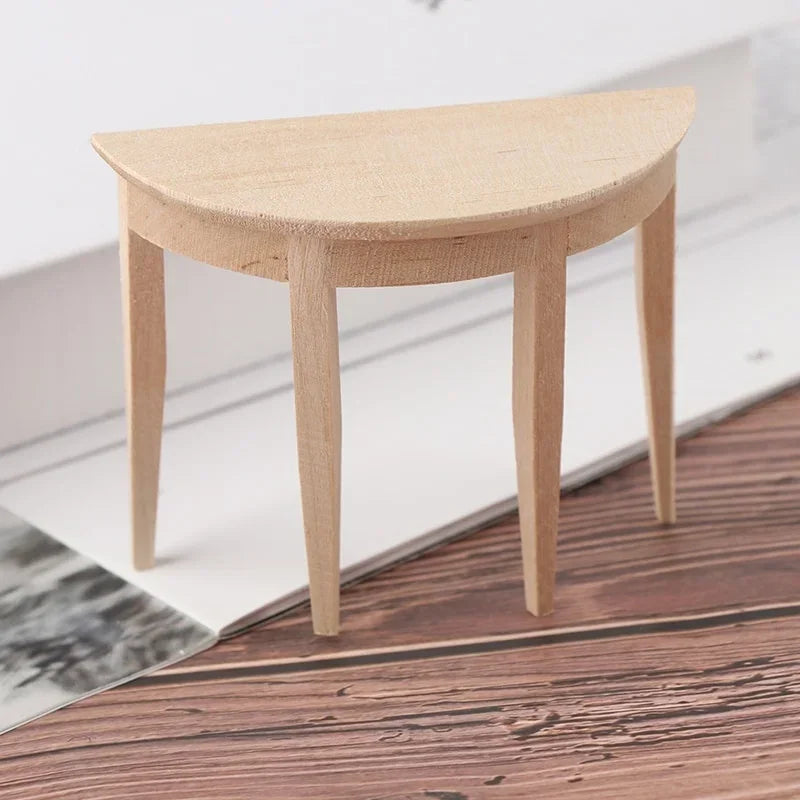 1:12 Simulation Dollhouse Miniature Wooden Half Round Table Model Furniture Teatable Coffee Living Room Kid Dolls Home Toy
