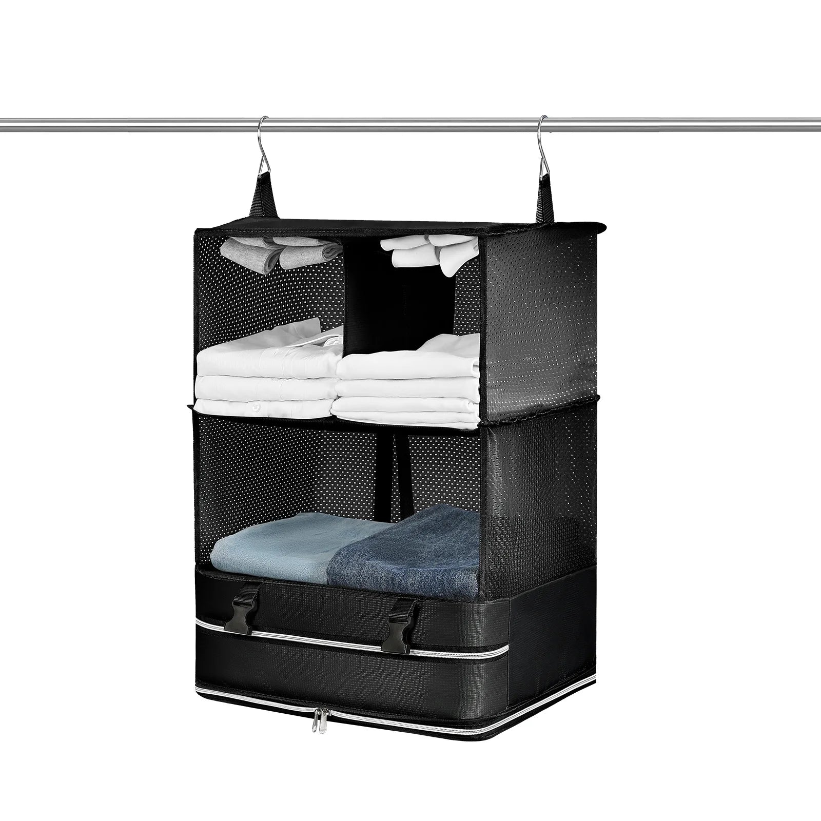 Portable Hanging Travel Shelves Packing Organizers for Luggage Closet with Hanger for Clothes Travel Expandable Packing Cube