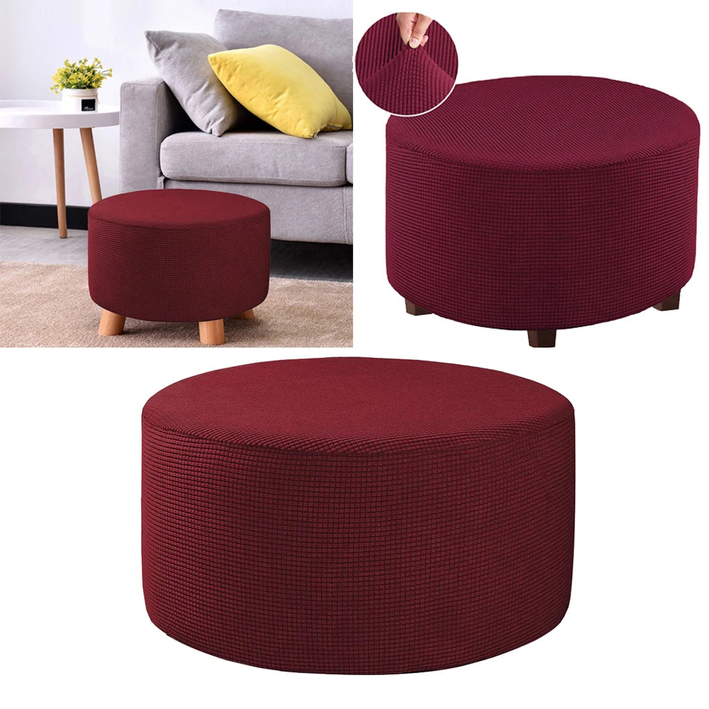 Storage Ottoman Slipcover Protector Spandex Elastic Round Footstool Sofa Slip Cover for Foot Rest Stool Furniture
