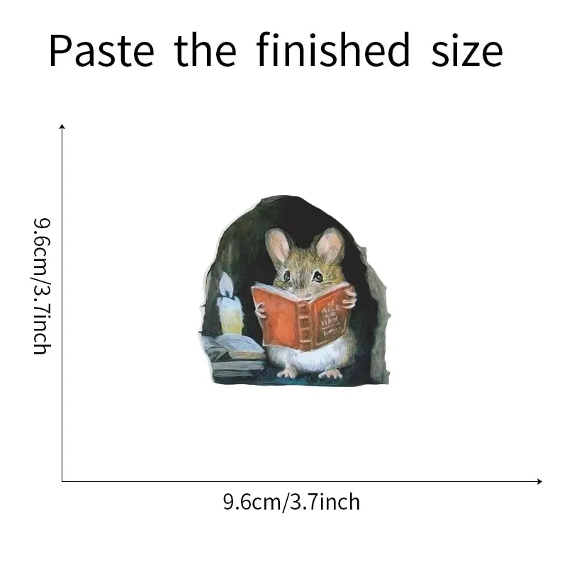3PC Realistic Reading Mouse Hole Stickers for Corner Stairs Funny Room Decor Pvc Wallpaper for Home Decoration Wall Decal