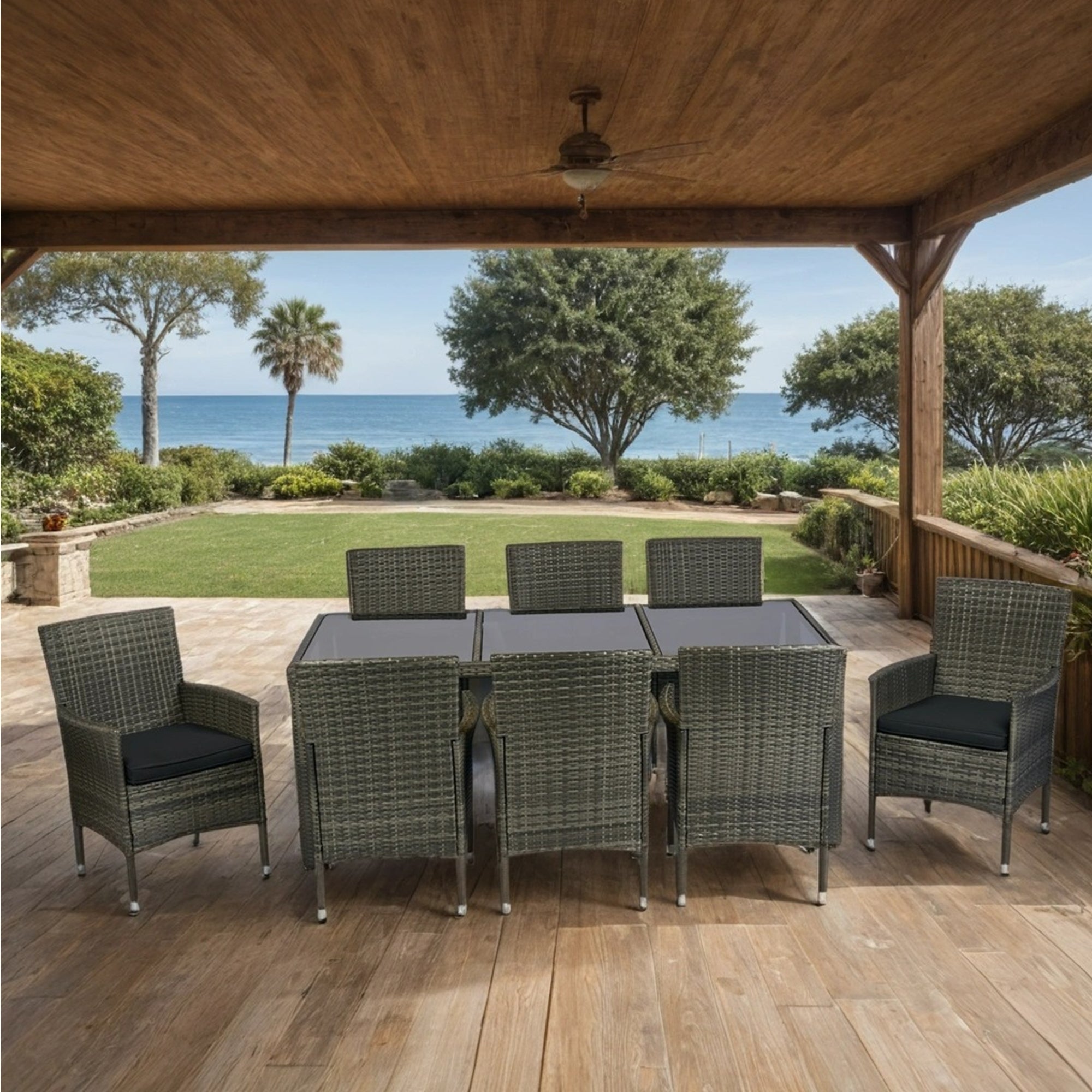9 piece Outdoor Patio Wicker Dining Set Patio Wicker Furniture Dining SHIPPING ONLY IN USA