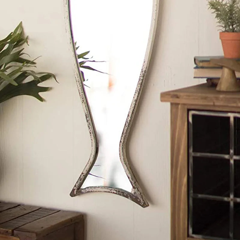 Industrial Iron Full-length Mirror  Fish-shaped Vintage Dressing Glass  Shatter-proof Wall Mount  Retro Home Try-on Decor