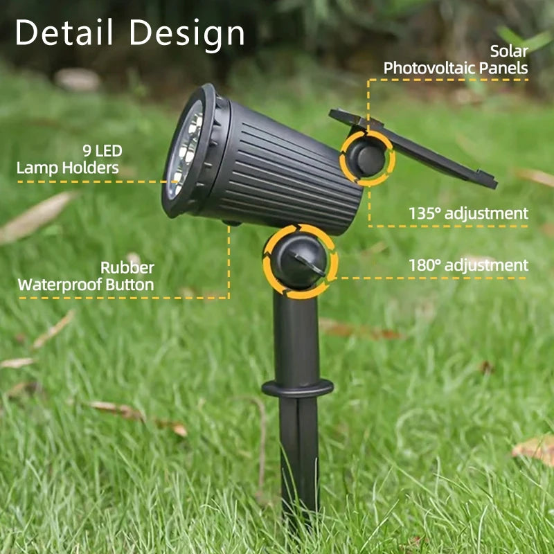Solar Lawn Projector Spotlight with RGB Gradient & 3 Brightness Adjustable Light IP65 Waterproof for Garden Patio Driveway Spot