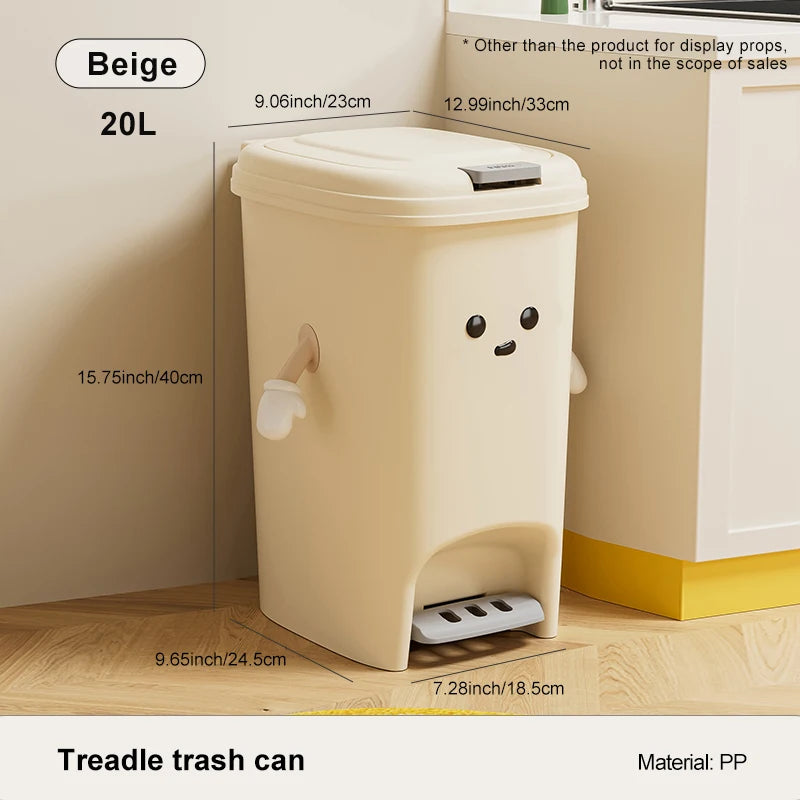 Uforu 10L/20L Back to School Large Capacity Foot Pedal Trash Can for Kitchen Dorm Room Toilet DIY Cute Creative Ash-Bin