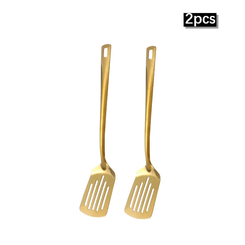6pcs Korean-style Hot Pot Cutlery Set Stainless Steel Dinnerware Set Home Creative Korean Cutlery Golden spoons Kitchenware Set