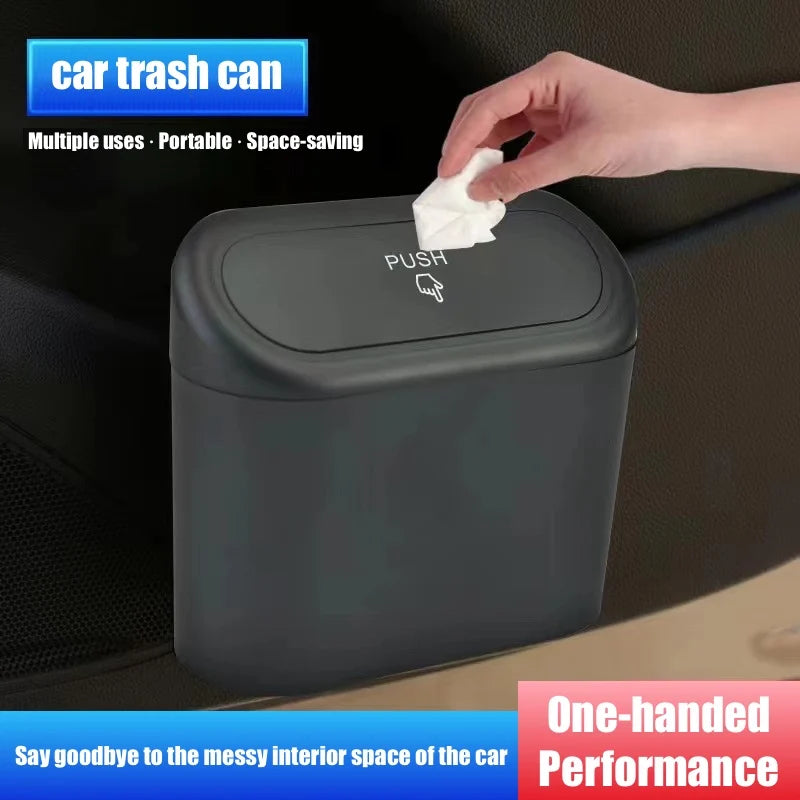 Hanging Car Trash Can with Lid Car Dustproof Trash Can ABS Home Office Multifunctional Storage Box Car Interior Accessories