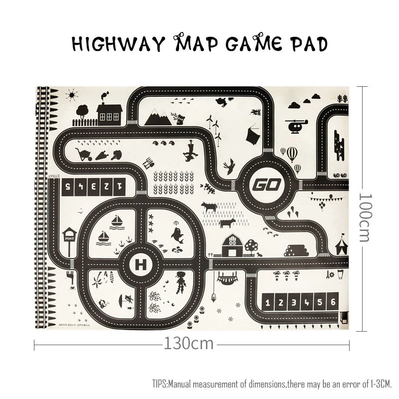130*100CM Road Map Carpet For Kids Parking Lot Roadmap 83*58CM City Traffic Map of Road Carpet Traffic Signs Baby Play Mat Toys