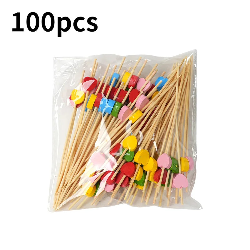 100pcs Disposable Bamboo Food Fruit Toothpick Salad  Cake Dessert Fork Stick for Wedding Birthday Party Decor Cocktail Toothpick