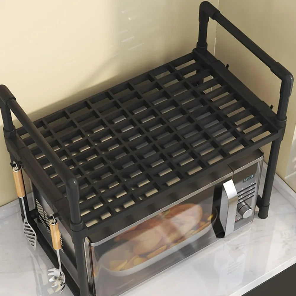 Kitchen Storage Rack Shelf Organizer for Microwave Oven Toaster Spice Bottles with Hooks Adjustable Stand for Home Dining Room