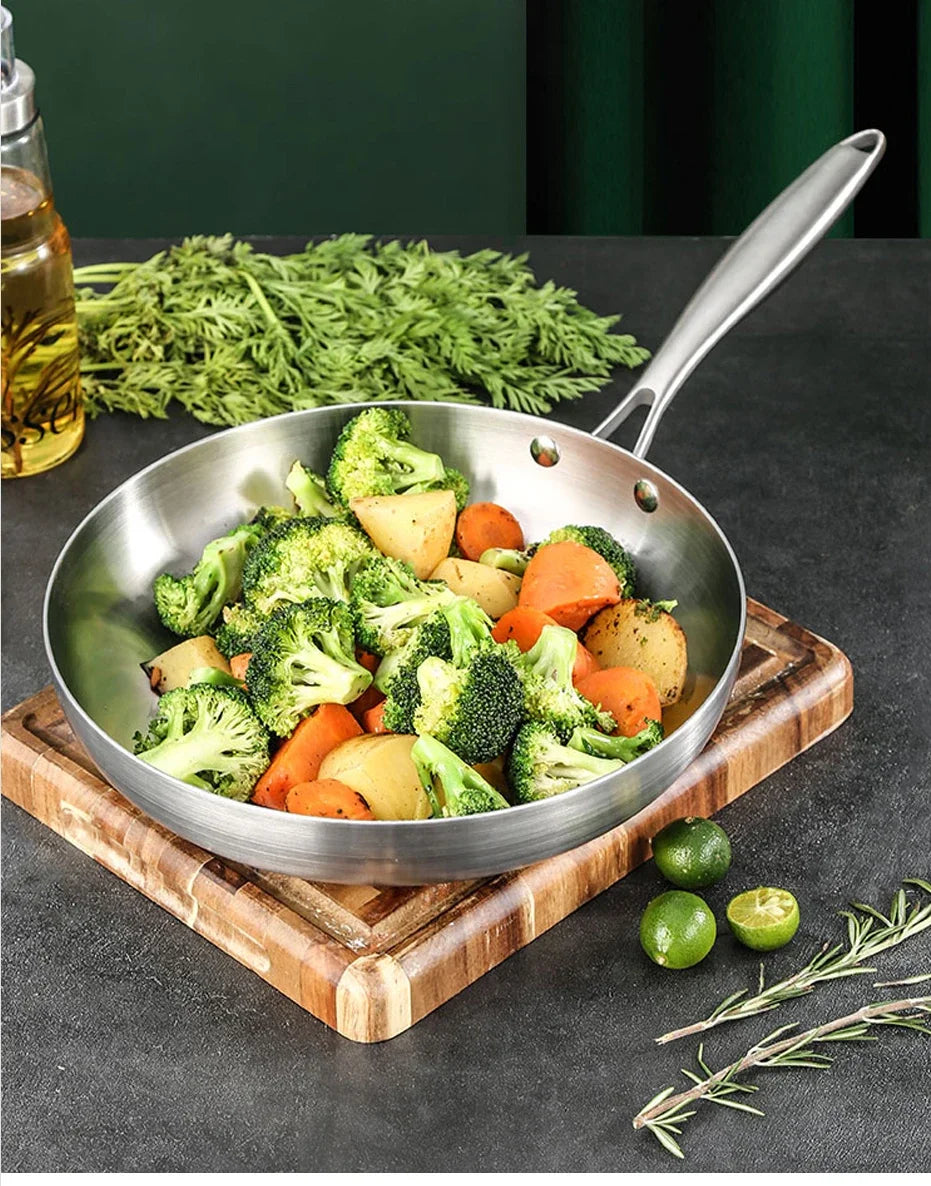 PDG1 304 Stainless Steel Non Stick Pan for Frying Steak Uncoated Kitchen Cookware Suitable for Gas Stoves and Induction Cookers