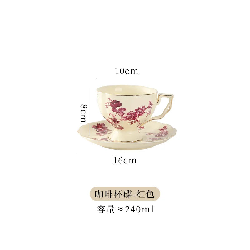 Vintage European-style Coffee Mug Afternoon Tea Set Tape Disc Teapot Kettle Lemon Pattern Porcelain Handle Cup Mugs Coffee Cups