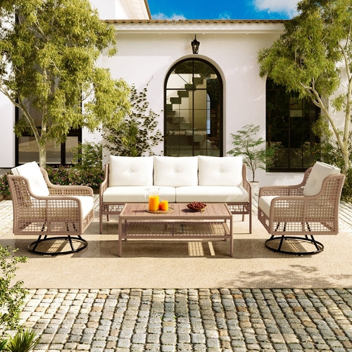 4 Pieces Patio Furniture Set with Swivel Chairs, Outdoor Wicker Sofas SHIPPING ONLY IN USA