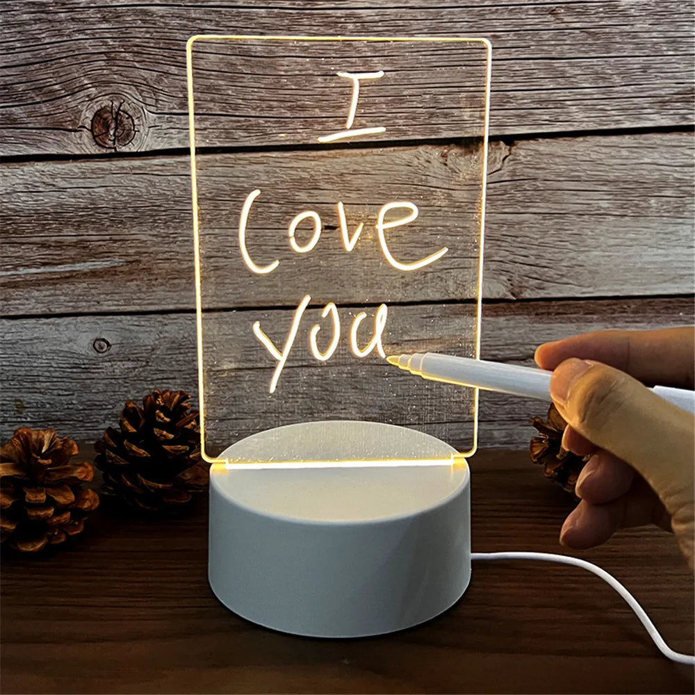 Personalized LED Lamp Acrylic Message Note Board Erasable USB Children‘s Drawing Board Bedroom Night Light Birthday Kids Gift