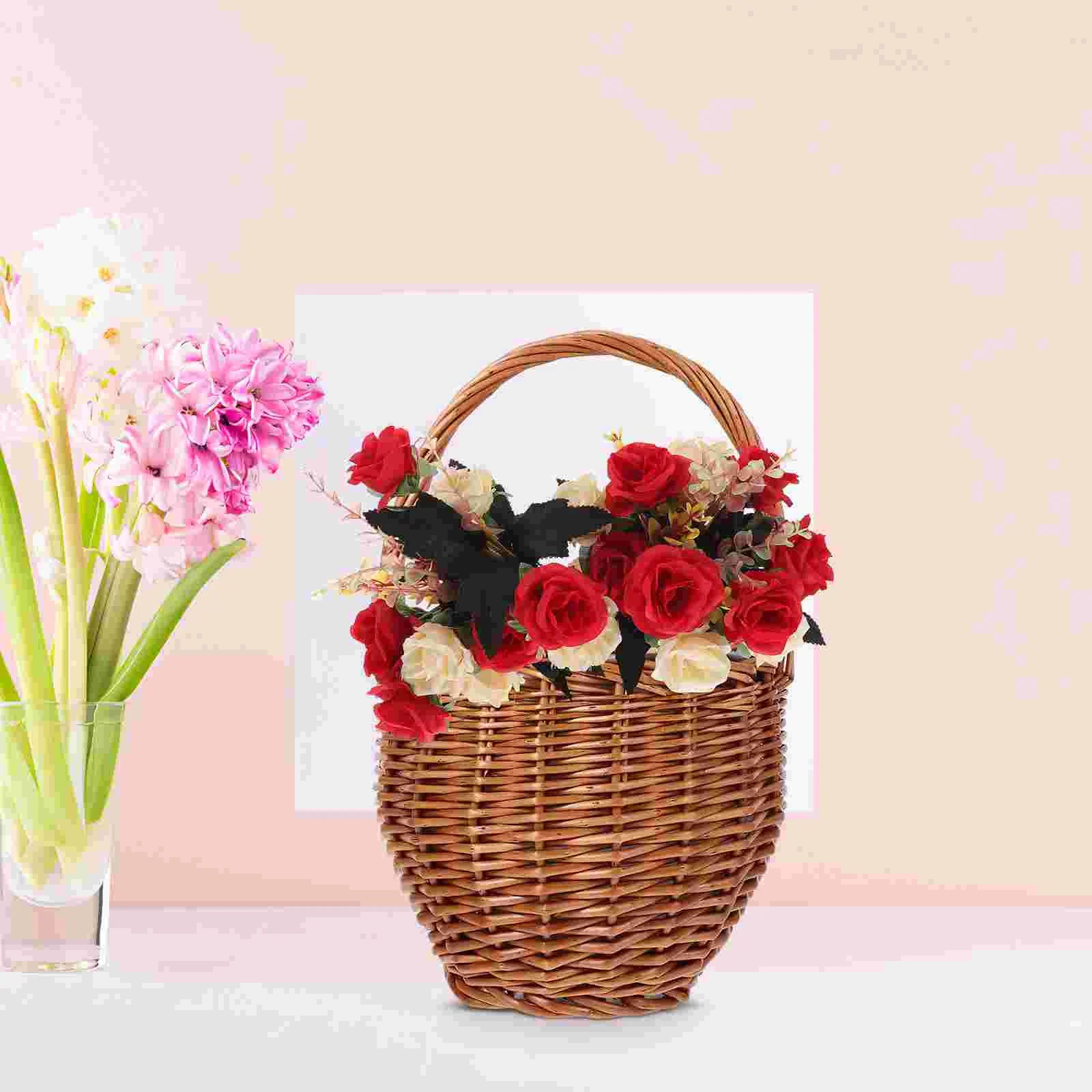 Handwoven Wicker Picnic Natural Rattan Storage Basket for Outdoor Decorative Portable Fruit Basket Household Storage Woven