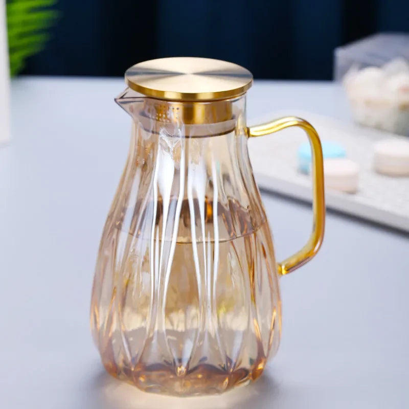 2L Borosilicate Glass Pitcher with Spout and Stainless Steel Filter Lid Heat Resistant Beverage Dispenser Hot Cold Water Keetle