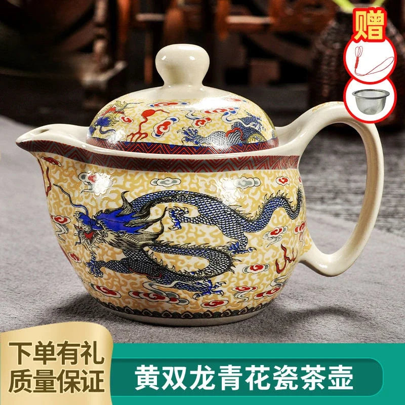 Traditional Chinese Blue and White Porcelain Teapot Ceramic Kung Fu Tea Set for Home Use Single Pot with Filter