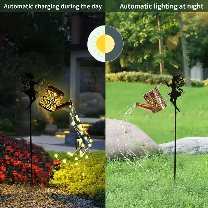 1 PC Solar Watering Can Lights, Outdoor Waterfall Garden String Fairy Lights, Solar Kettle Projection Light