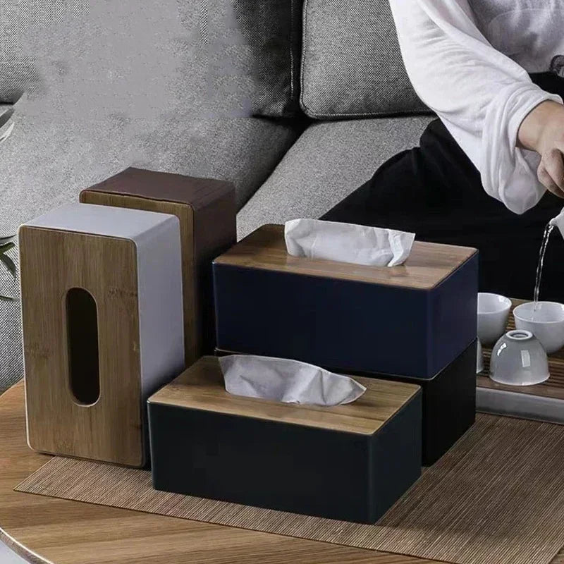 1pc Bamboo Tissue Box Holder, Napkin Organizer for Countertop/Table,Ideal for Office Decor, Elegant Holder Case for Home