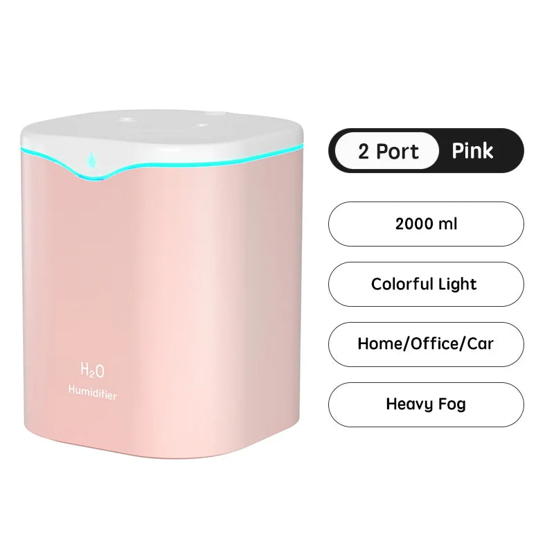 2000ml Large Capacity Dual Spray Humidifier Usb Home Silent Water Replen one Sprayisher 2L Air Purifier Water Diffuser Office