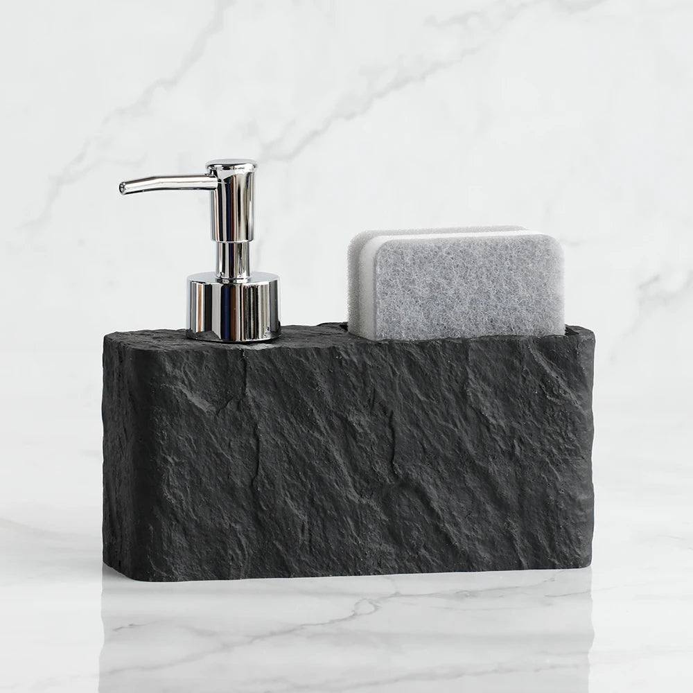 Soap Dispenser with Sponge Kitchen Sink and Bathroom Soap Dispenser  Imitation black rock Liquid Hand and Dish Soap Dispenser