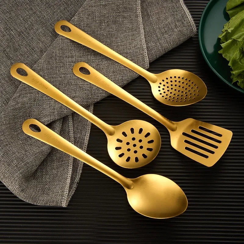 6pcs Korean-style Hot Pot Cutlery Set Stainless Steel Dinnerware Set Home Creative Korean Cutlery Golden spoons Kitchenware Set