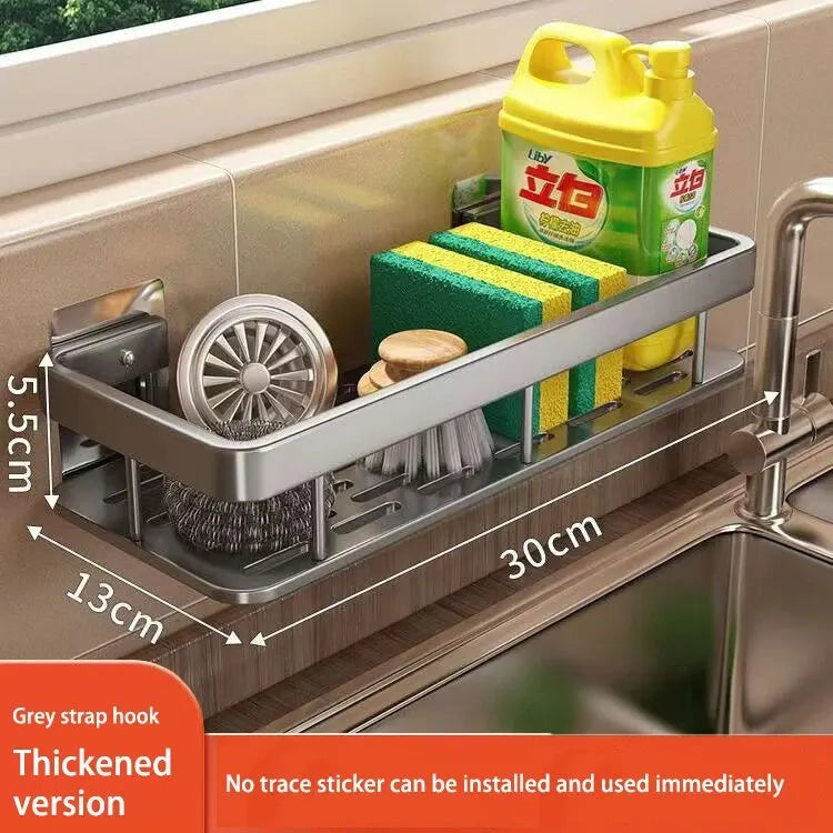 1pc Kitchen Aluminium Sink Drain Rack Shelf Basket Organizer Kitchen Accessories Sponge Storage Faucet Holder Soap Drainer