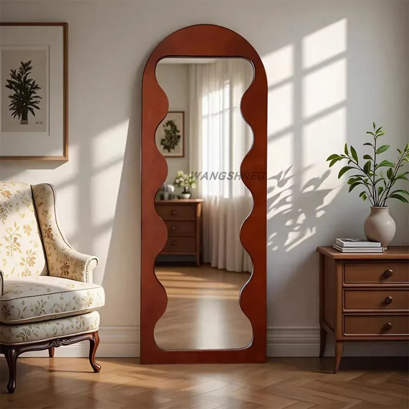 French Retro Household Use Shape Of Arch Design Full-Length Mirror Clothing Store Light Luxury Decoration Floor-Standing Mirror