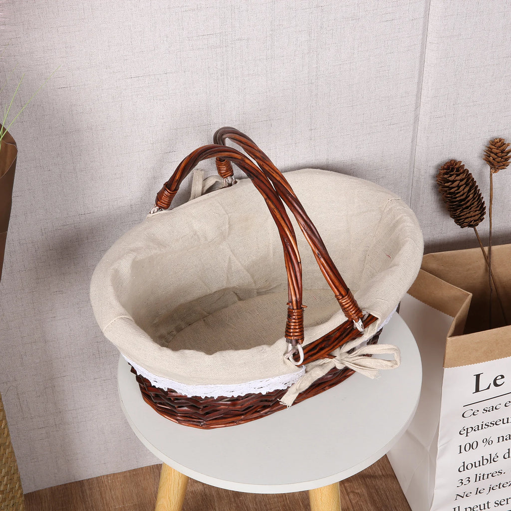 ZK40 Rattan picnic basket, wicker basket, pastoral picnic activity handle basket