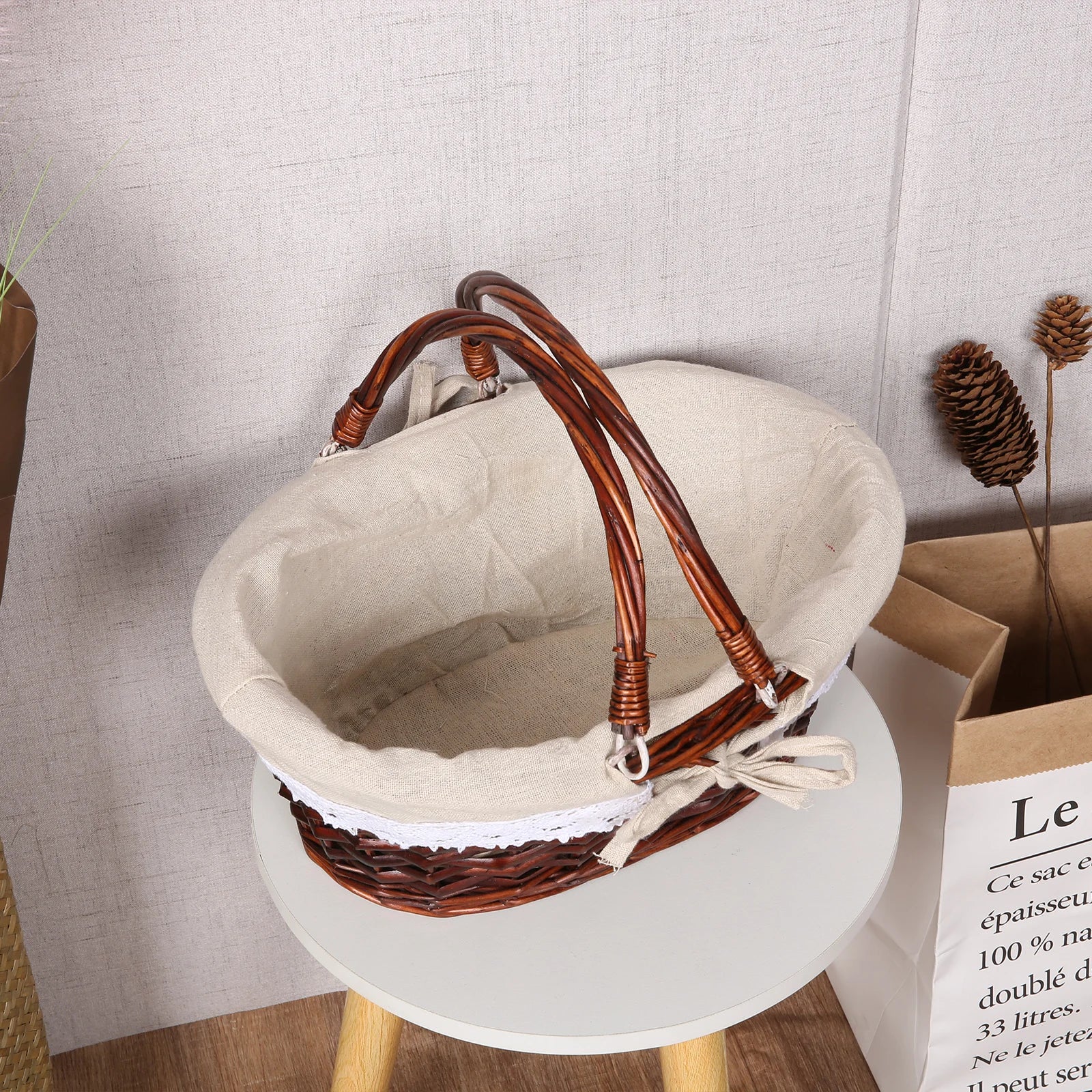 ZK40 Rattan picnic basket, wicker basket, pastoral picnic activity handle basket