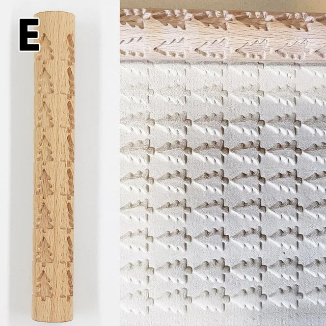 Wooden Texture Rolling Pin Ceramic Pottery Art Embossed Rod Flower Pattern Mud Roll Roll Reliefs DIY Clay Craft Tool