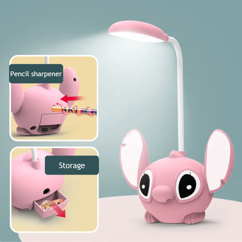 Disney Stitch Led Nightlight Anime Cutoon Desk Lamp Foldable Sharpener Eye Protection Desk Lamp Usb Charging Kid Christmas Gift