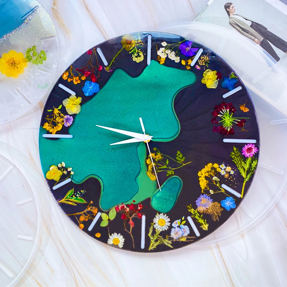 DM732 Large Round Clock Resina Epoxy Transparente Molds Silicon Wall Decor Manualidades Room Hanging Ornaments