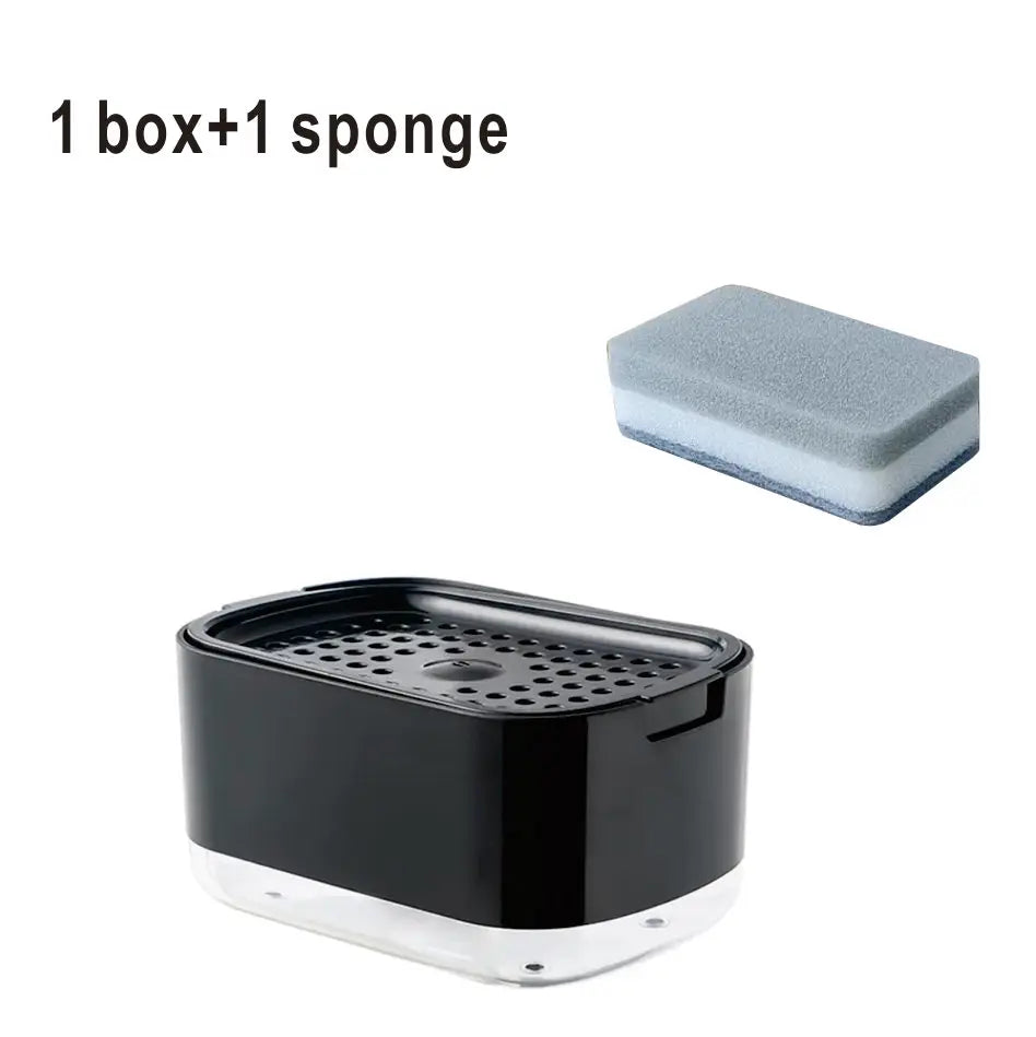 Soap Dispenser Box Press Dispenser Scrubbing Liquid Container Kitchen Bathroom Automatic Detergent Foam Box with Sponge Holder