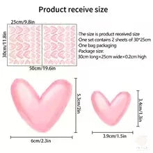 60Pcs Soft Pink Big Small Heart Shape Wall Stickers for Waterproof Removable PVC  Home Decoration