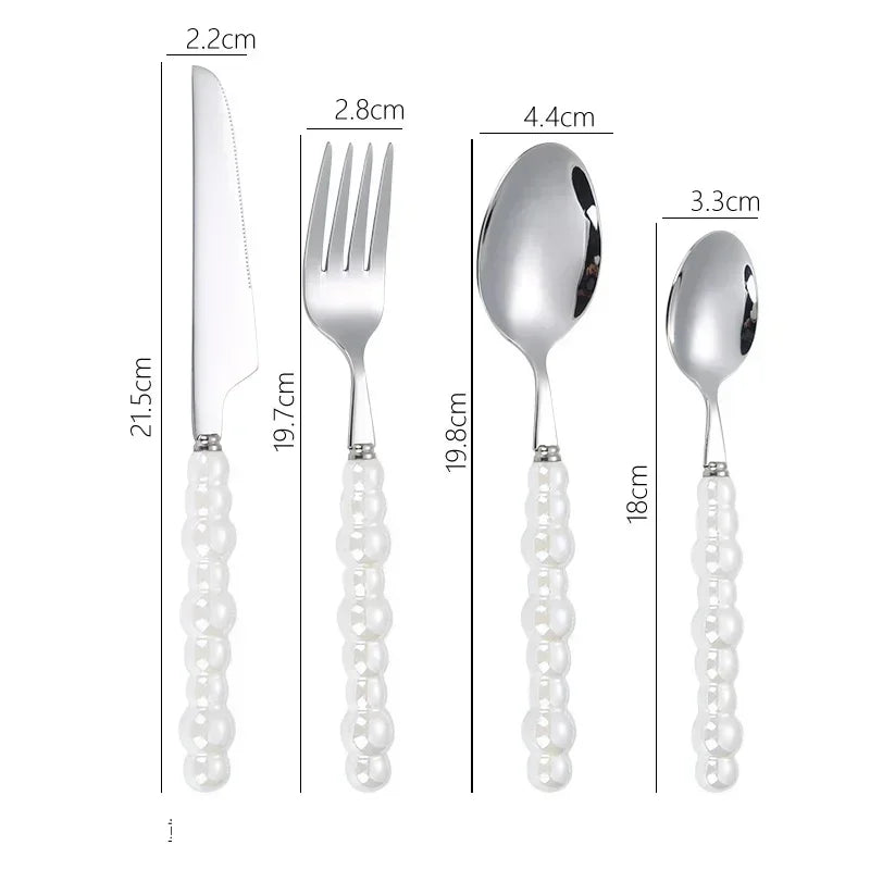4Pcs/Set Luxury Ceramic Pearl Handle Cutlery Set Knife Fork Spoon Creative Cute Soup Spoon Western Food Steak Knife Spoon Fork