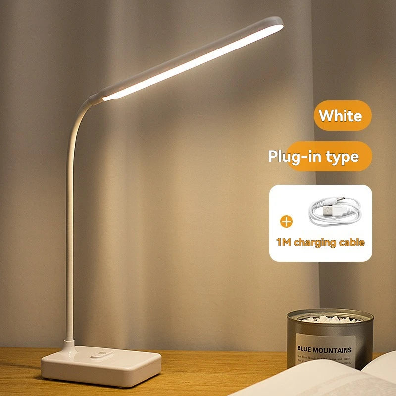 LED Touch Switch White Folding Desk Lamp Bedroom Bedside Study Reading Eye Care Night Lamp USB Plug-in Dimmable White Desk Lamp