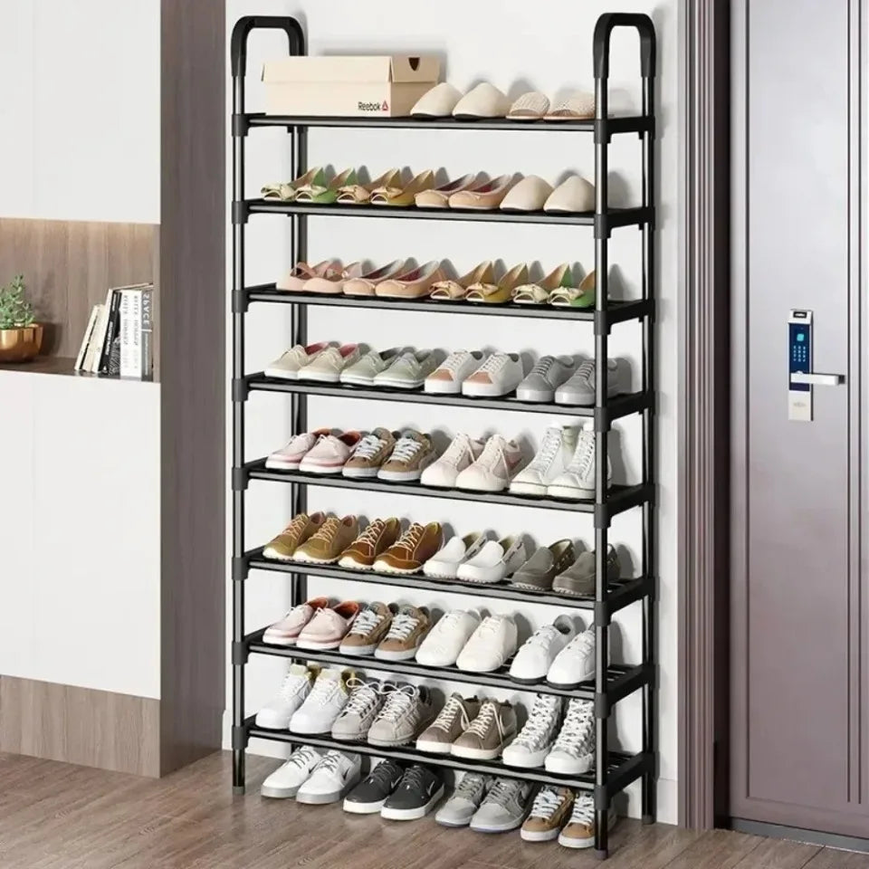 Multi-Tier Shoe Rack Stackable Organizer Freestanding Black Indoor Save Space Living Multi-purpose Shoe Storage Rack Outdoor
