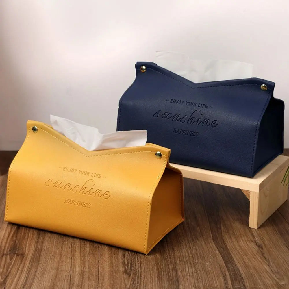 Leather Tissue Case Napkin Holder Storage Container Car Tissue Box Solid color minimalist Home Living Room Decoration