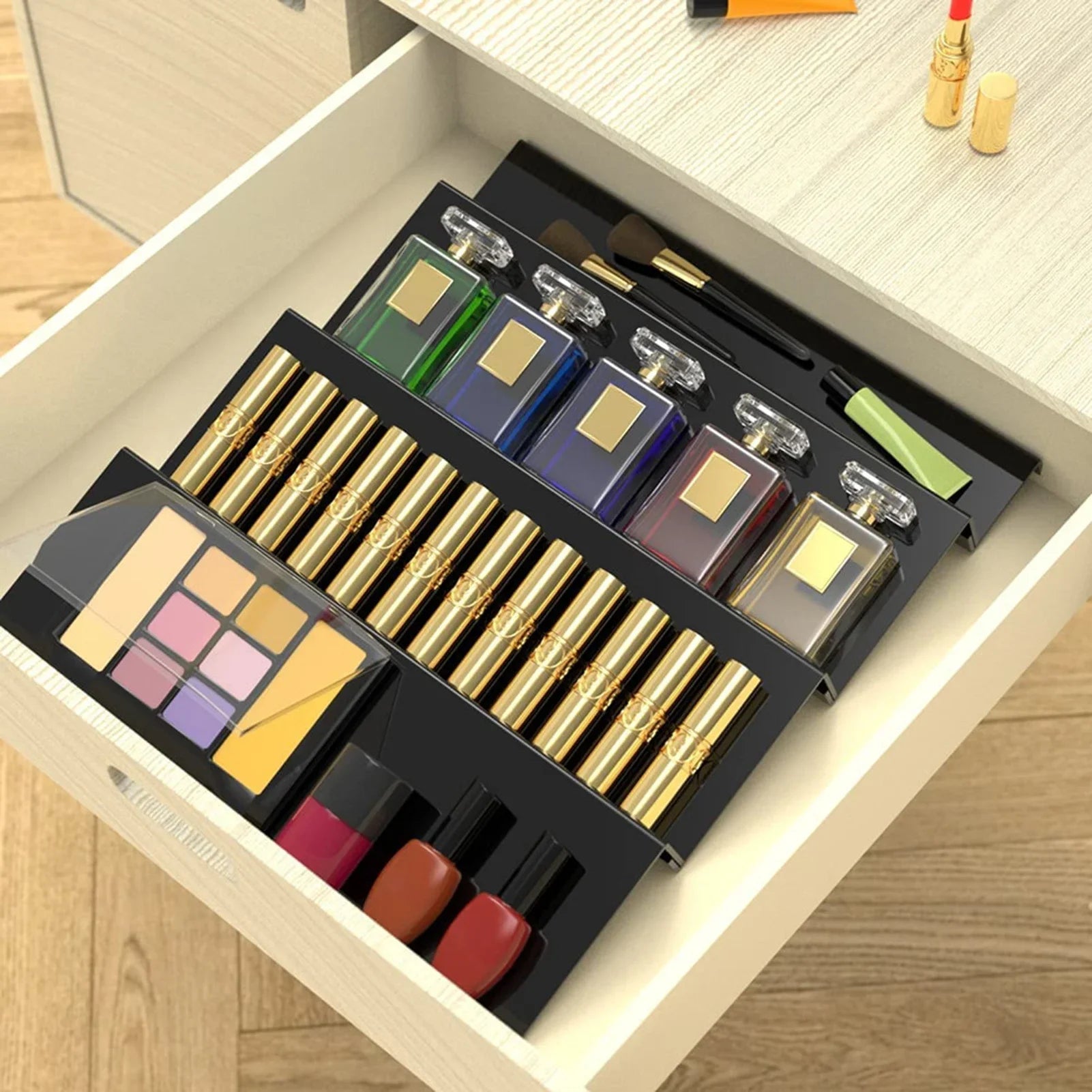 4 Layer Spice Drawer Organizer Adjustable Acrylic Spice Jars Rack Tray Expandable Seasoning Organizer Cabinet Kitchen Shelves